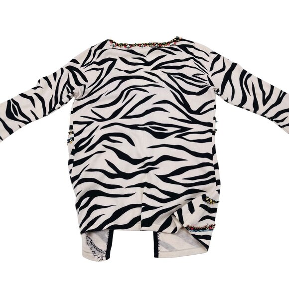 Zebra Print 3/4 Sleeve Cardigan Sweater With Beaded Trim Just B Size Small - Picture 4 of 4